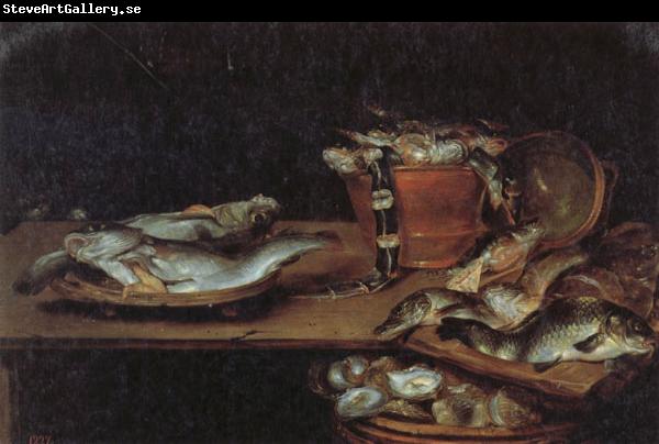 Alexander Adriaenssen Still Life with Fish,Oysters,and a Cat